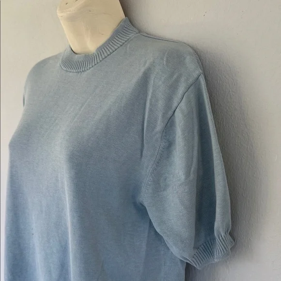 Vintage Manny’s Naples blue silk blend mock neck short sleeve sweater medium - Picture 9 of 12